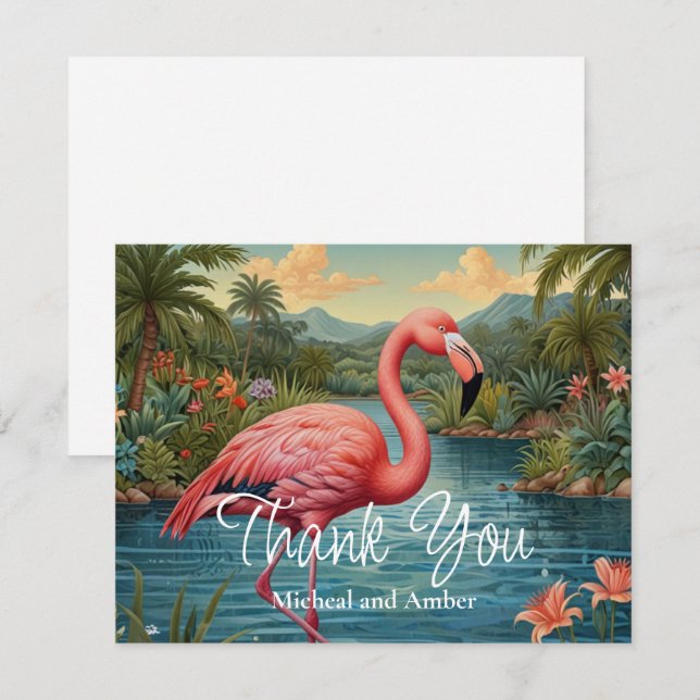 Carte De Remerciements flamant rose rétro (Devant / Derrière)