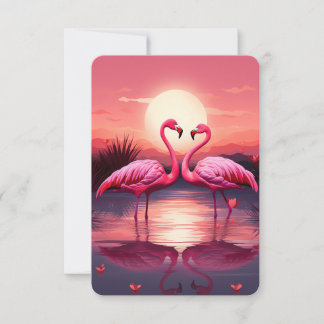 Carte De Remerciements Flamants roses roses au coucher du soleil