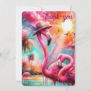 Carte De Remerciements Flamants roses roses tropicaux Palmiers Flamant ro