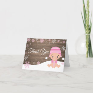 Carte De Remerciements Flamme de neige rustique hiver Fille bébé rose