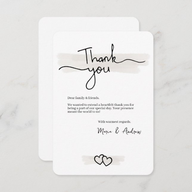 Carte De Remerciements Flat Minimalistic Thank You Card With Hearts (Devant / Derrière)