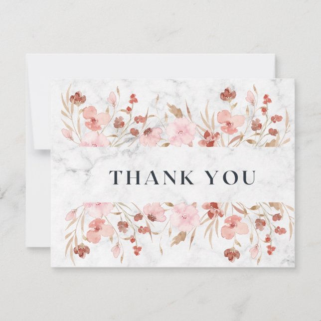 Carte De Remerciements Fleur Aquarelle Rose (Devant)