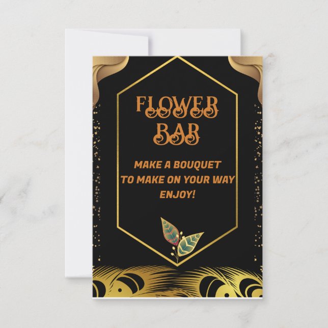 Carte De Remerciements Fleur Bar | Panneau de Mariage Fleuriste Or et Ros (Devant)