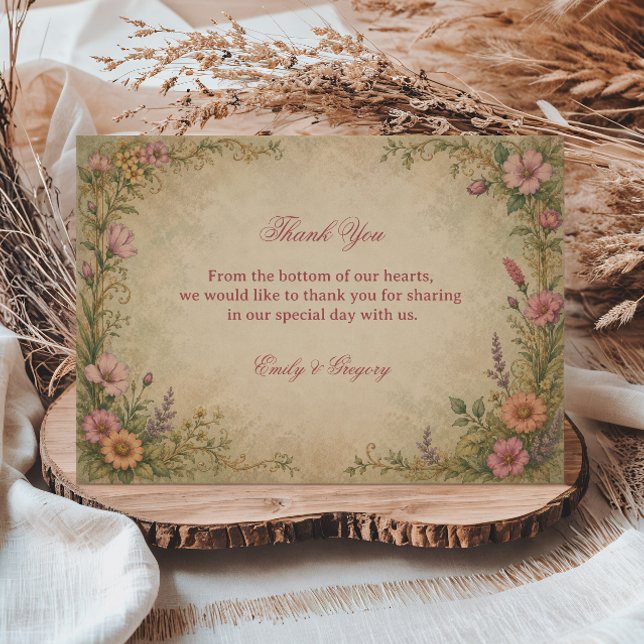 Carte De Remerciements Fleur botanique vintage (Créateur téléchargé)