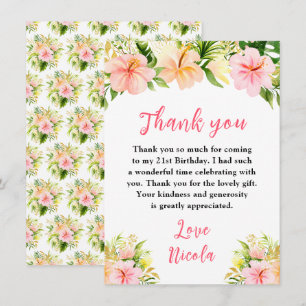 Carte De Remerciements Fleur d'anniversaire de la jungle tropicale