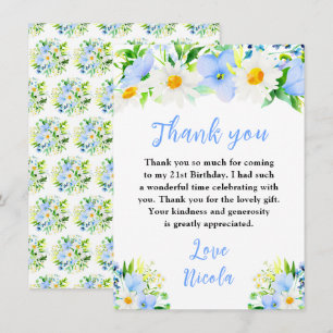 Carte De Remerciements Fleur d'anniversaire Marguerites et Myosotis