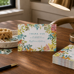 Carte De Remerciements Fleur d'aquarelle d'été pour 90e anniversaire