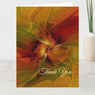 Carte De Remerciements Fleur d'art fractal abstraite rouge orange marron 