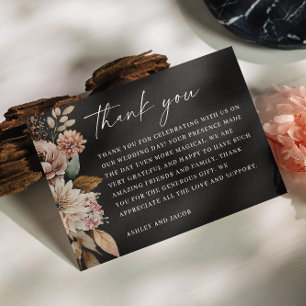 Carte De Remerciements Fleur d'automne noire   Boho Fall Floral Mariage