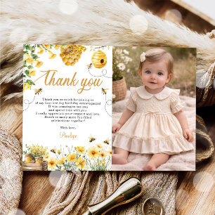 Carte De Remerciements Fleur de abeille jaune Photo d'anniversaire