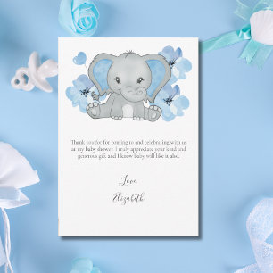 Carte De Remerciements Fleur de ballon éléphant bleu Baby Boy Baby Shower
