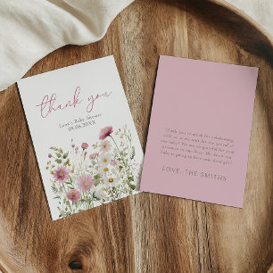 Carte De Remerciements Fleur de bébé rose Fête prénatale de bébé sauvage