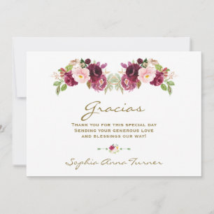 Carte De Remerciements Fleur de Burgundy Blush Baby Shower espagnol Graci