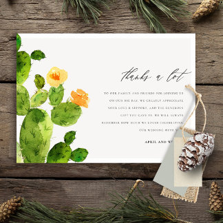 CARTE DE REMERCIEMENTS FLEUR DE CACTUS DU DÉSERT À L'AQUARELLE VERTE MERC