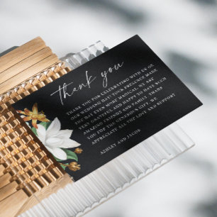 Carte De Remerciements Fleur de camélia vintage. Mariage floral noir