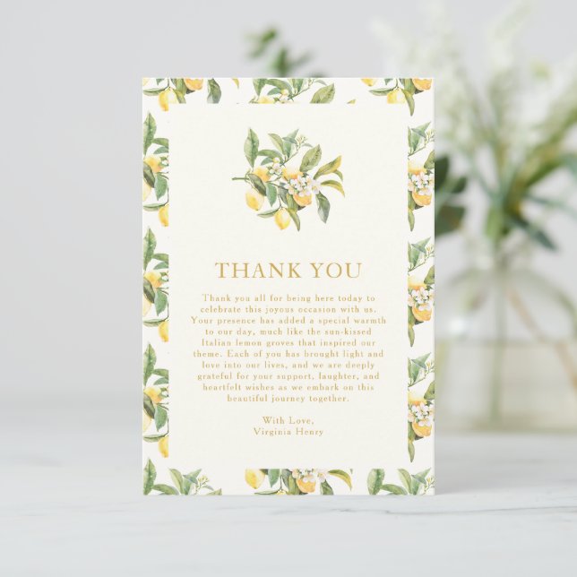 Carte De Remerciements Fleur de citron à l'aquarelle (Debout devant)