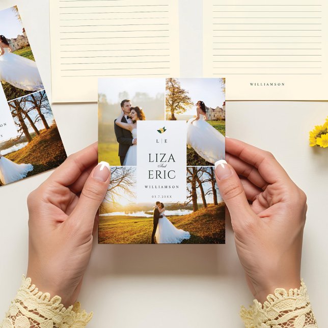 Carte De Remerciements Fleur de citron Arbre Floral Élégant Mariage Photo (Lemon Blossom Floral Tree Elegant Wedding Photos Thank You Card)