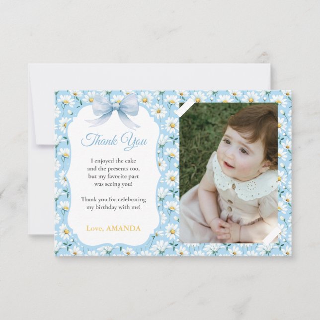 Carte De Remerciements Fleur de Daisy bleue Fancy ONE Fille Anniversaire (Devant)