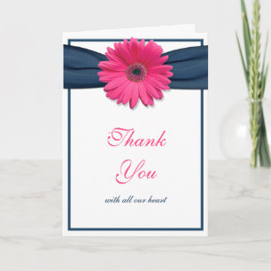 Carte De Remerciements Fleur de Gerbera Rose Ruban de Mariage Marine Merc