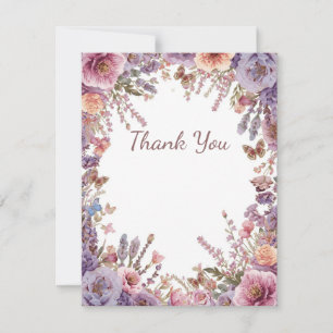 Carte De Remerciements Fleur de Lavande Rose Sauvage Séchée et Pressée Me