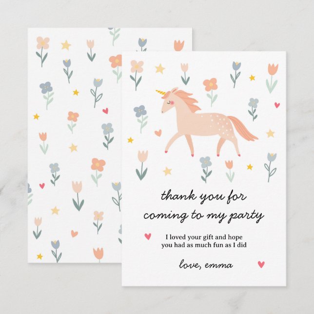Carte De Remerciements Fleur de Licorne Douce et Plate (Devant / Derrière)