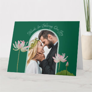 Carte De Remerciements Fleur de Lotus rose et Mariage vert