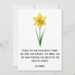 CARTE DE REMERCIEMENTS FLEUR DE NAISSANCE NARCISSE DE DÉCEMBRE AQUARELLE