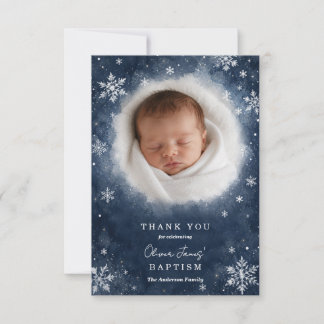 Carte De Remerciements Fleur de neige de minuit Baptême d'hiver Plat