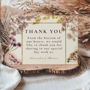 Carte De Remerciements Fleur de presse botanique mauve Élégant mariage