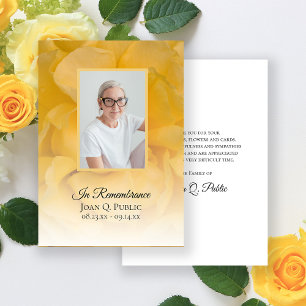Carte De Remerciements Fleur de rose jaune Pétales Sympathie funéraire
