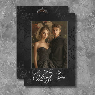 Carte De Remerciements Fleur de Satin Damassé Noir Gothique Brun