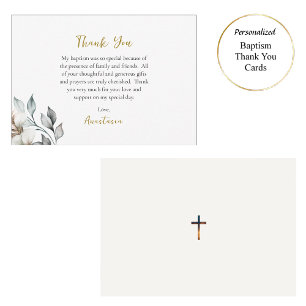 Carte De Remerciements Fleur de style Boho et feuilles Baptême orthodoxe