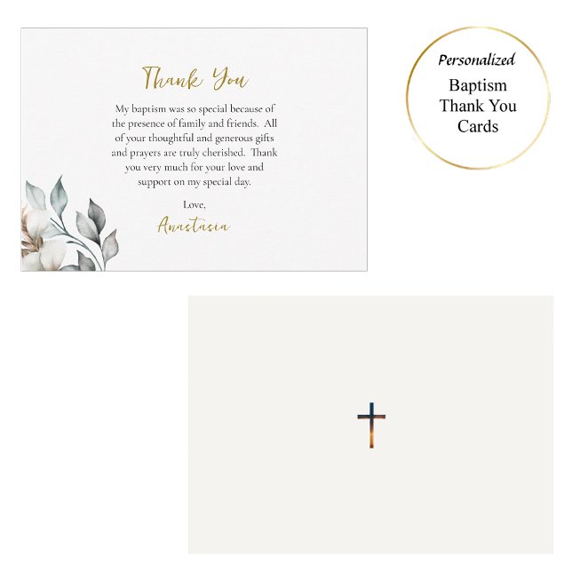 Carte De Remerciements Fleur de style Boho et feuilles Baptême orthodoxe  (Créateur téléchargé)