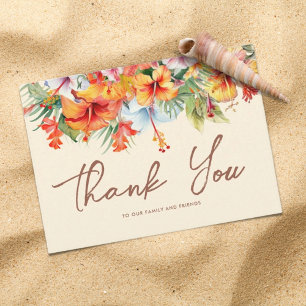 Carte De Remerciements Fleur d'Hibiscus Élégante Mariage Floral Tropical