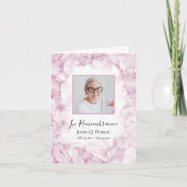 Carte De Remerciements Fleur d'Hydrangée rose Aquarelle Sympathie funérai (Devant)