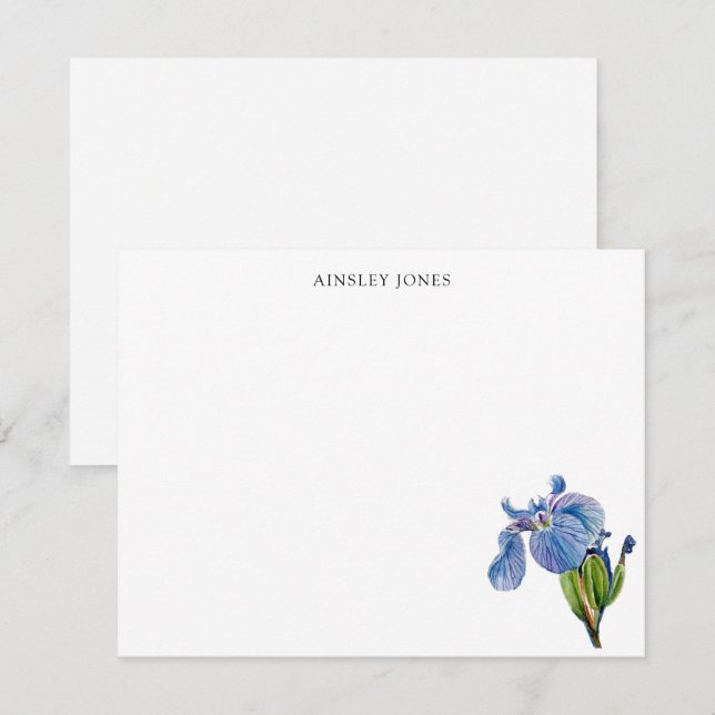 Carte De Remerciements Fleur d'iris bleu aquarelle (Devant / Derrière)