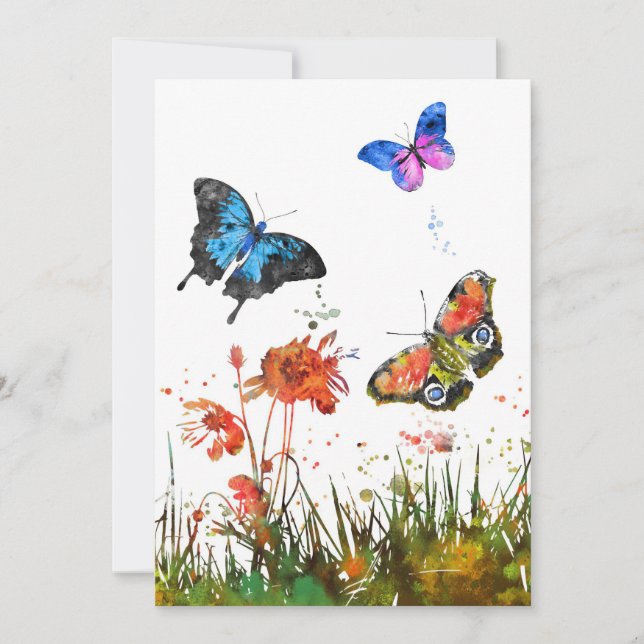 Carte De Remerciements Fleur et papillon (Devant)