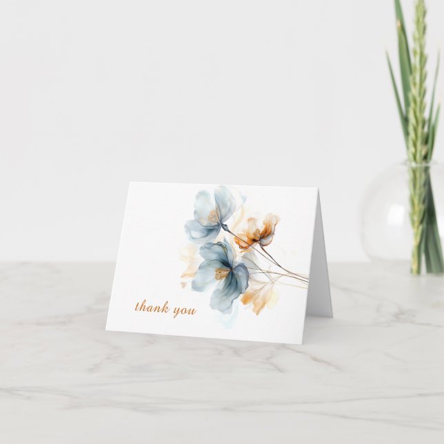 Carte De Remerciements Fleur éthérée bleue et dorée (Devant)