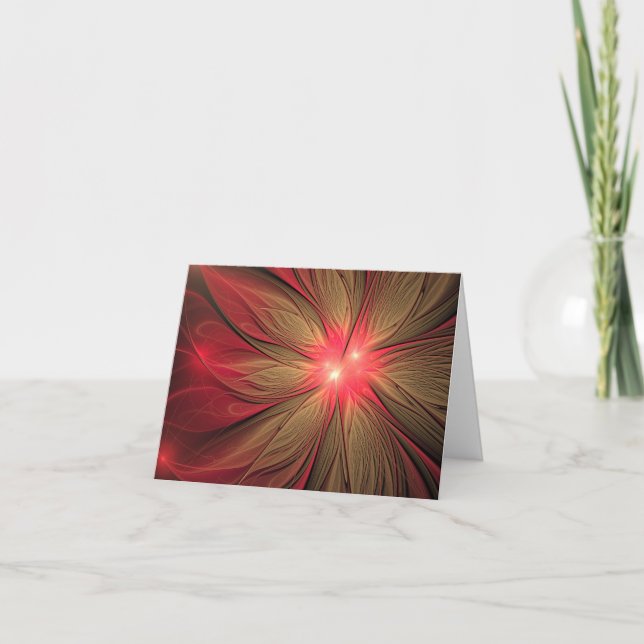 Carte De Remerciements Fleur fractale de fansy rouge (Devant)