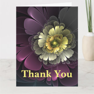 Carte De Remerciements Fleur fractale grise de pourpre moderne abstraite