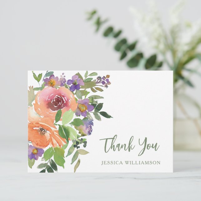 Carte De Remerciements Fleur orange violette personnalisée pour la douche (Debout devant)