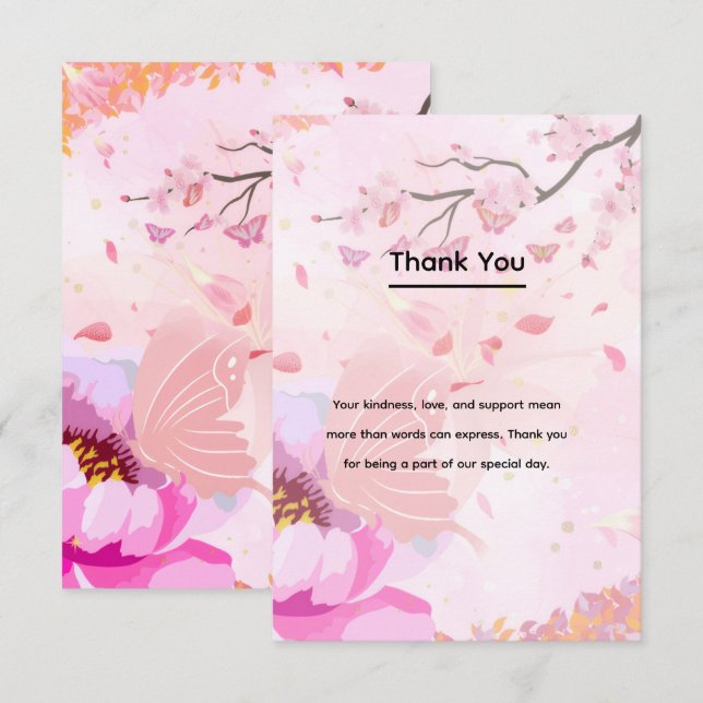 Carte De Remerciements fleur rose  (Devant / Derrière)