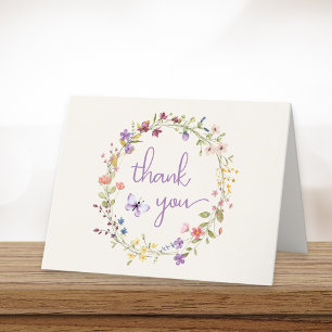 Carte De Remerciements Fleur sauvage Aquarelle Crème Bébé fille Douche