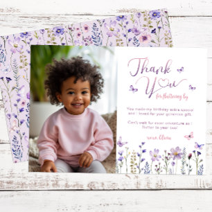 Carte De Remerciements Fleur sauvage aquarelle photo fête d'anniversaire