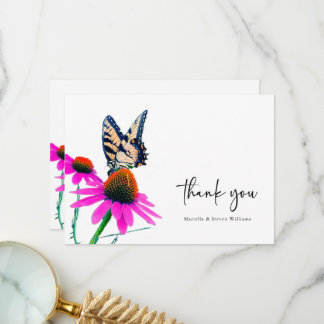 Carte De Remerciements Fleur sauvage avec mariage papillon