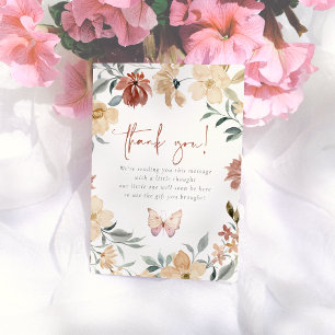 Carte De Remerciements Fleur sauvage Baisers papillon Baby shower fille
