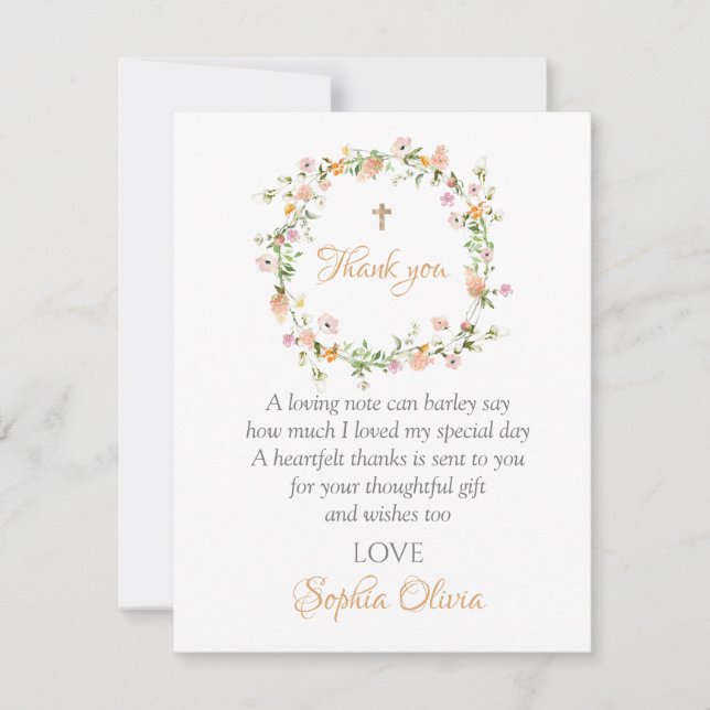 Carte de remerciements fleur sauvage Baptême fille (Devant)