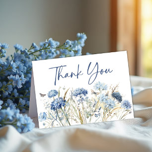 Carte De Remerciements Fleur sauvage bleu Dusty et Mariage papillon