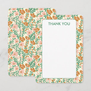 Carte De Remerciements Fleur Sauvage Blooms Floraux Élégants Rose Vert Pe