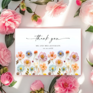 Carte De Remerciements Fleur sauvage bohème rose pastel élégant